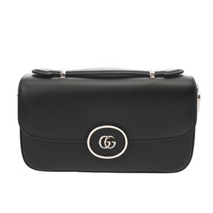 GUCCI Double GG Shoulder Bag Black Leather